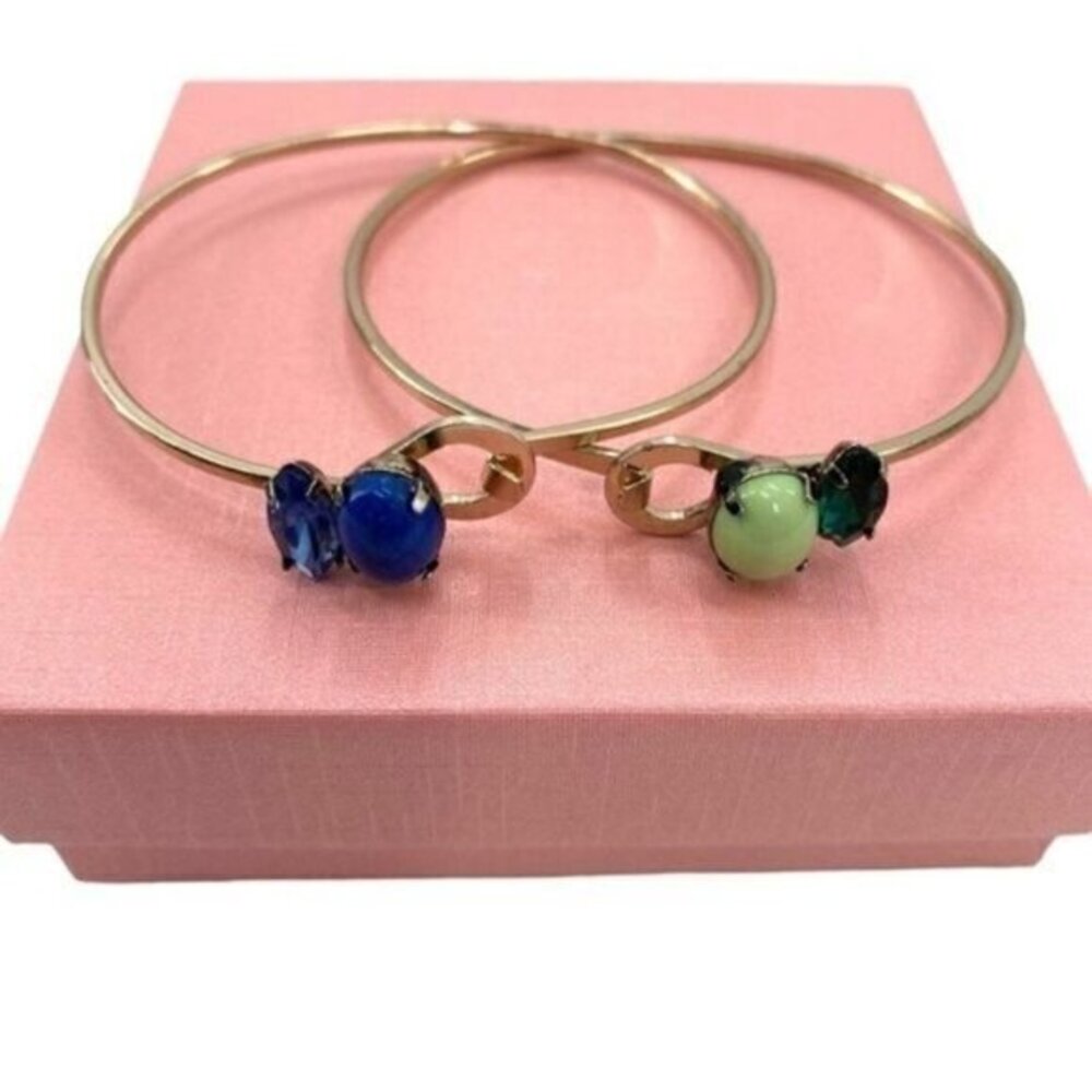 Vintage Blue and Green Bangle Clasp Rhinestone Bracelets